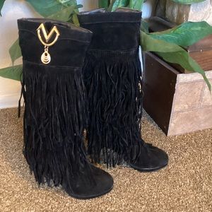 Knee High Boots with beautiful black fringe